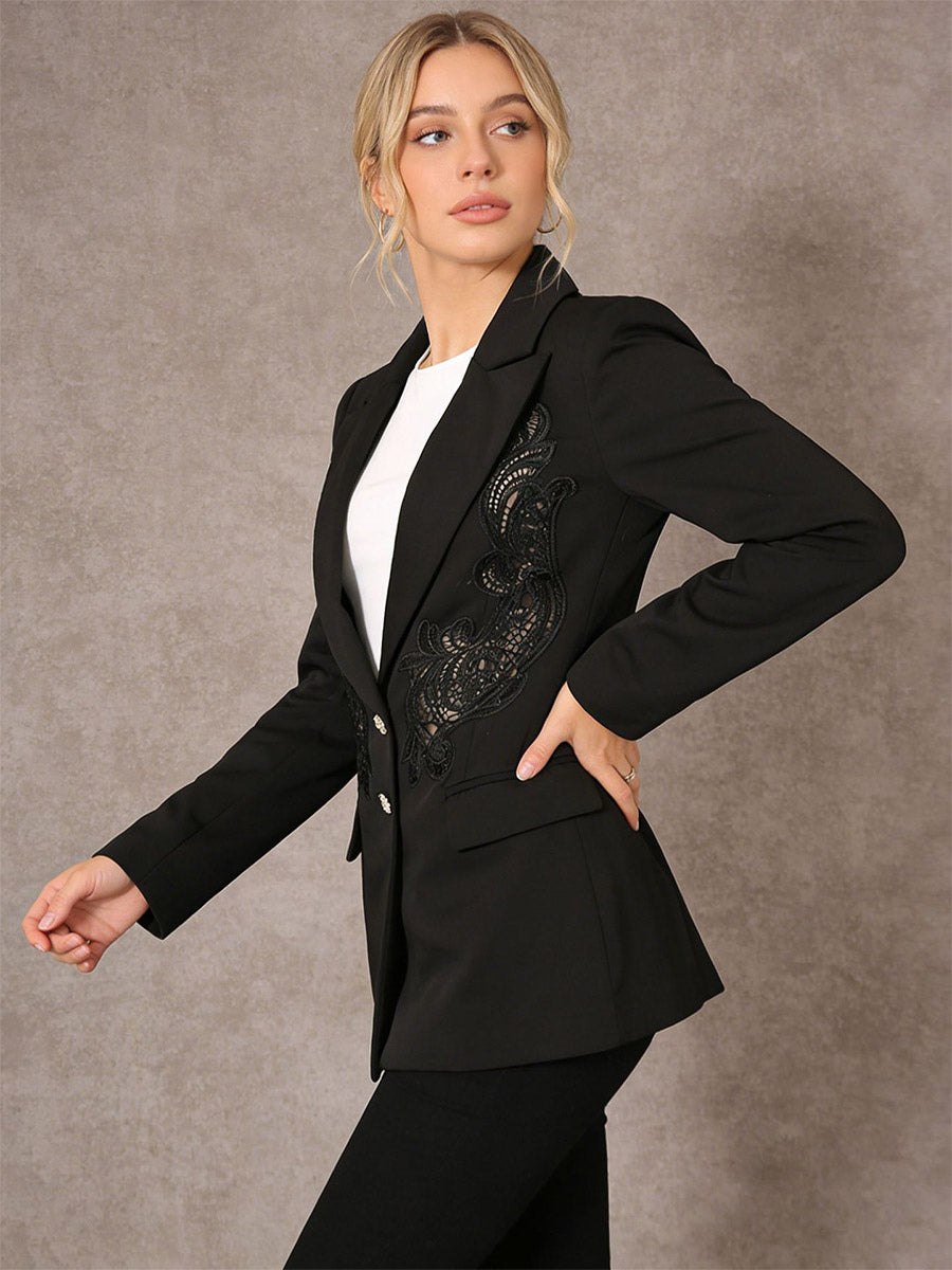 Blazer For Women Chic Turndown Collar Cut Out Long Sleeves Outerwear