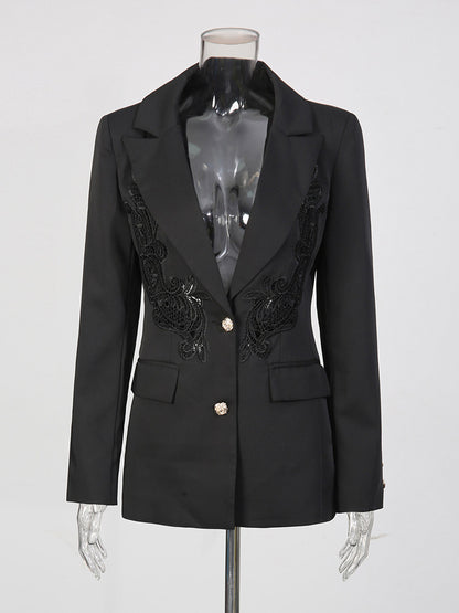 Blazer For Women Chic Turndown Collar Cut Out Long Sleeves Outerwear