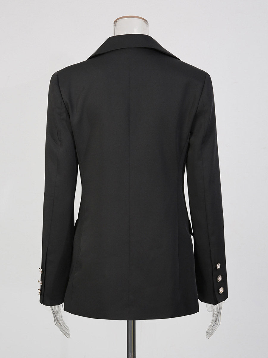 Blazer For Women Chic Turndown Collar Cut Out Long Sleeves Outerwear