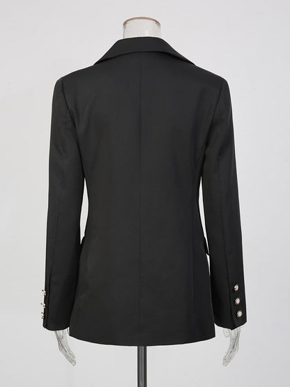 Blazer For Women Chic Turndown Collar Cut Out Long Sleeves Outerwear