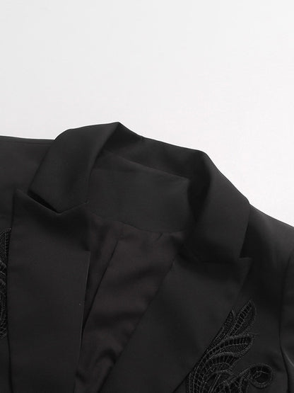 Blazer For Women Chic Turndown Collar Cut Out Long Sleeves Outerwear