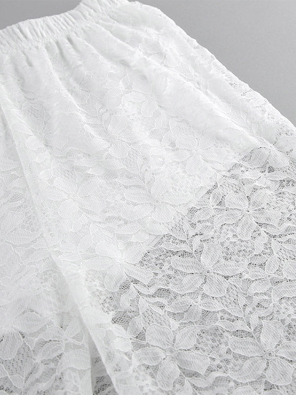 Two Piece Sets White Chic Daily Casual Lace Straps Neck Sleeveless Pant Set