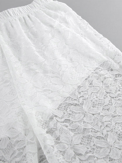 Two Piece Sets White Chic Daily Casual Lace Straps Neck Sleeveless Pant Set