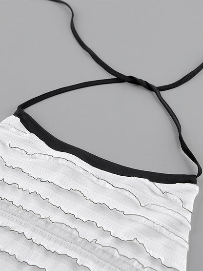 Two Piece Sets White Chic Stripes Jewel Neck Clothes Sleeveless Skirt Set