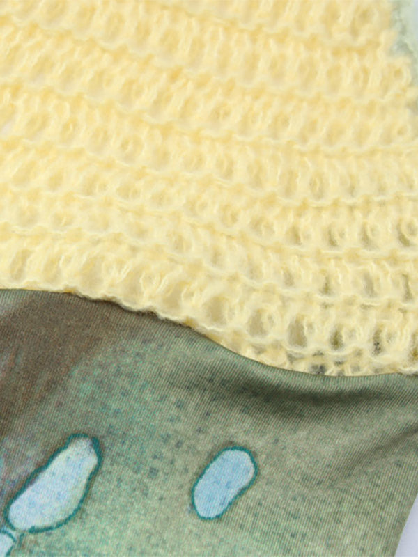Vacation Dresses Mini Crochet Sleeveless Halter Sexy Yellow Dress