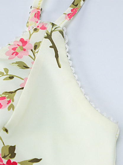 Vacation Dresses Maxi Sleeveless Floral Print Straps Neck Chic Apricot Dress