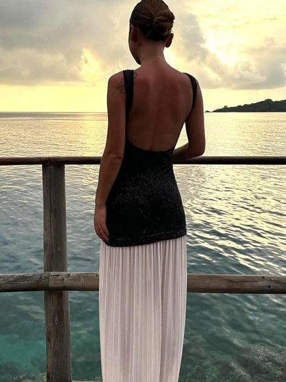 Vacation Dresses Maxi Sleeveless Casual Black Dress