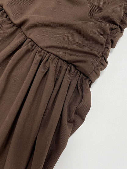Party Dress Maxi Brown Strapless Pleated Sleeveless Clothes Sexy Semi Formal Dress