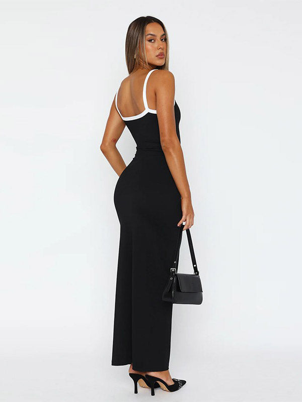 Daily Dresses Maxi Women's Dress Sleeveless U-Neck Raised Waist Sexy Backless Green Dress