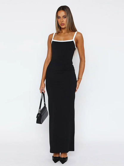 Daily Dresses Maxi Women's Dress Sleeveless U-Neck Raised Waist Sexy Backless Green Dress