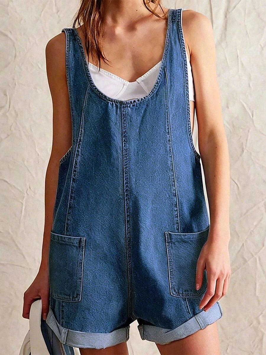 Light Sky Blue Sleeveless Denim Loose Summer Playsuit