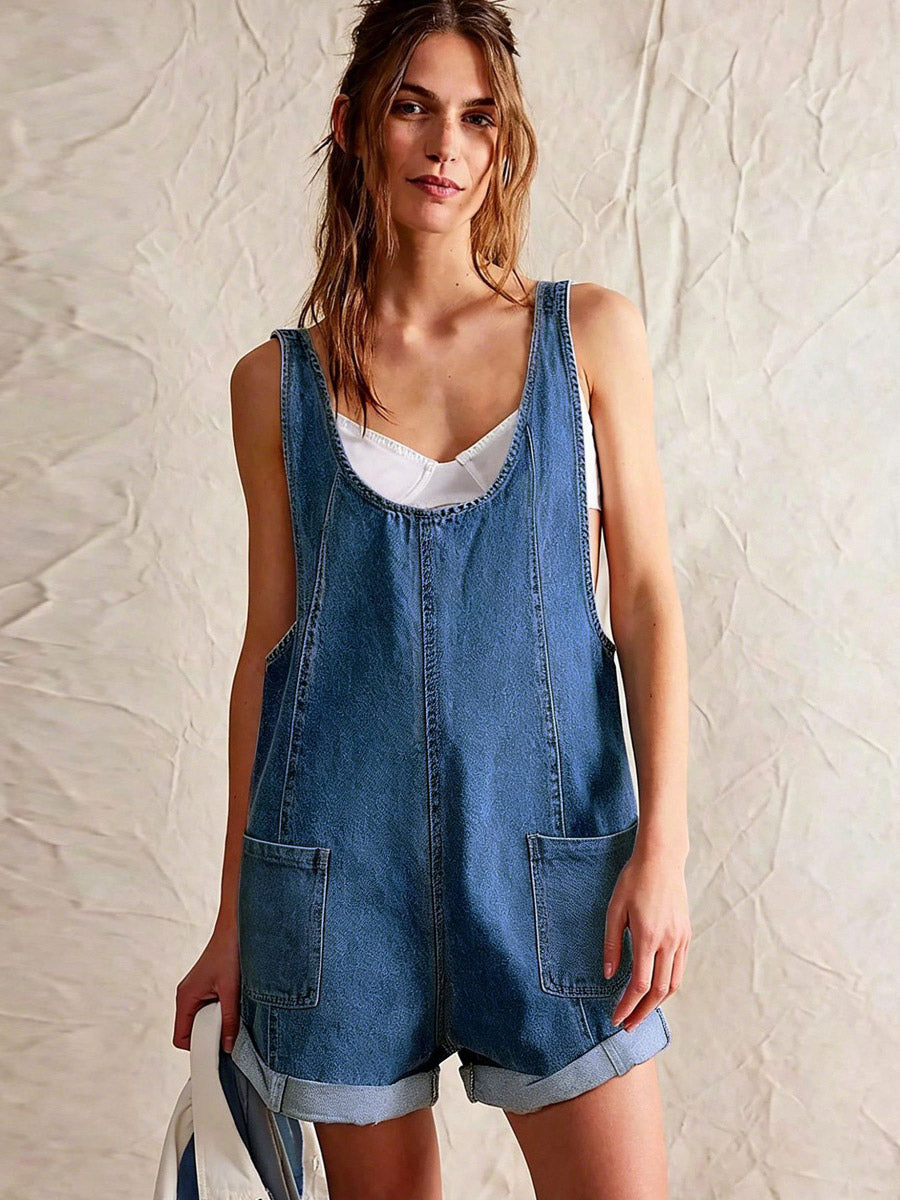 Light Sky Blue Sleeveless Denim Loose Summer Playsuit