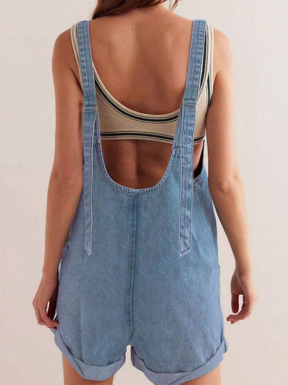 Light Sky Blue Sleeveless Denim Loose Summer Playsuit