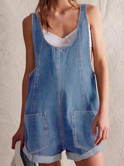Light Sky Blue Sleeveless Denim Loose Summer Playsuit