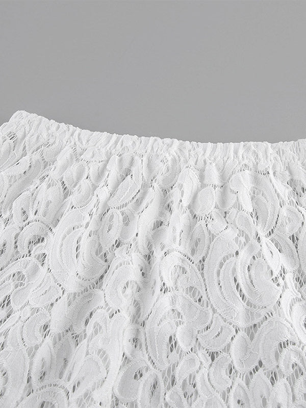 Two Piece Sets White Chic Lace Daily Casual Shaping Sleeveless Skirt Set