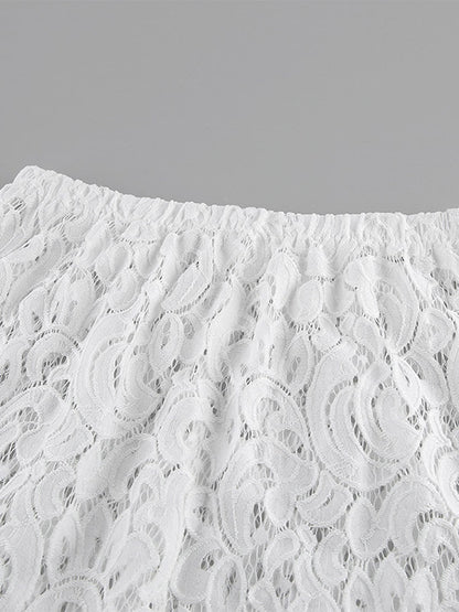 Two Piece Sets White Chic Lace Daily Casual Shaping Sleeveless Skirt Set