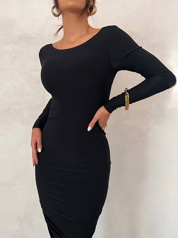 Party Dress Maxi Burgundy Long Sleeves Sexy Semi Formal Dress