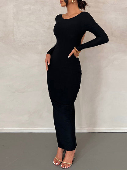 Party Dress Maxi Burgundy Long Sleeves Sexy Semi Formal Dress