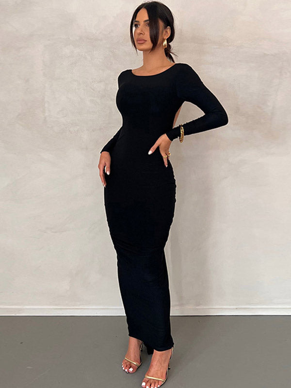 Party Dress Maxi Burgundy Long Sleeves Sexy Semi Formal Dress