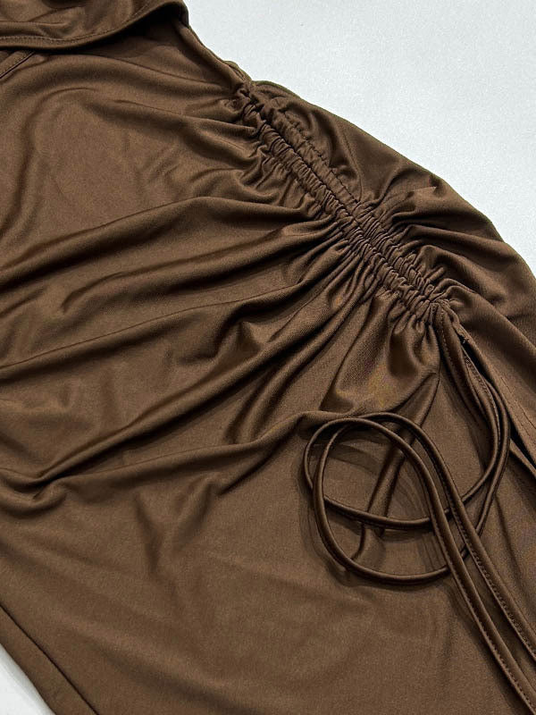 Night Out Dresses Deep Brown Polyester Sleeveless Halter Backless Summer Dress