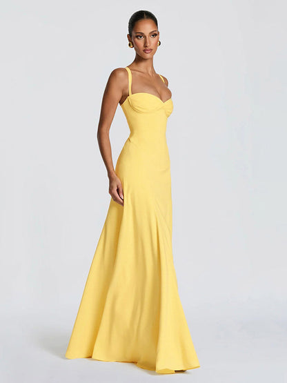 Party Dress Maxi Beige Halter Pleated Sleeveless Backless Chic Semi Formal Dress