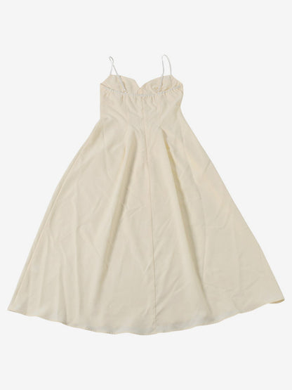 Daily Dresses Maxi Sleeveless Straps Neck Raised Waist Sexy Backless Pleated Apricot Dress
