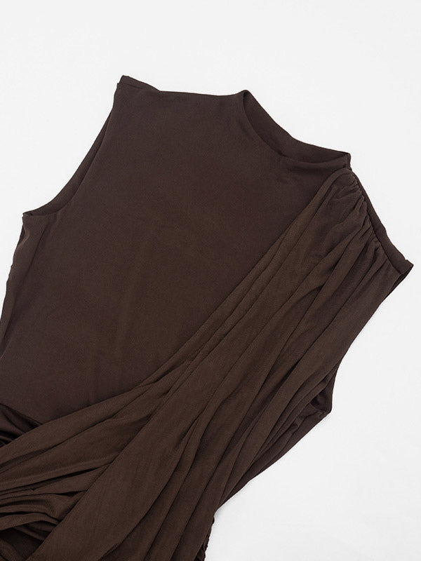 Party Dress Mini Brown Jewel Neck Pleated Sleeveless Backless Sexy Semi Formal Dress