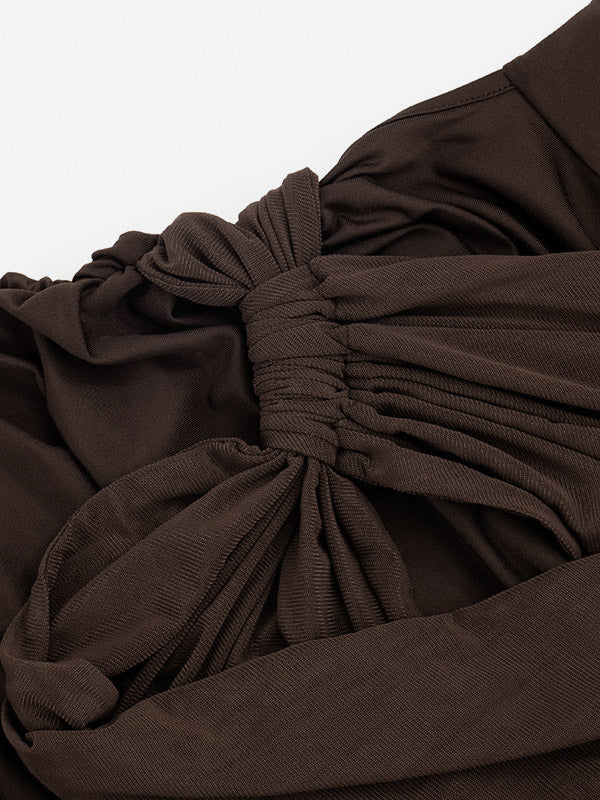Party Dress Mini Brown Jewel Neck Pleated Sleeveless Backless Sexy Semi Formal Dress