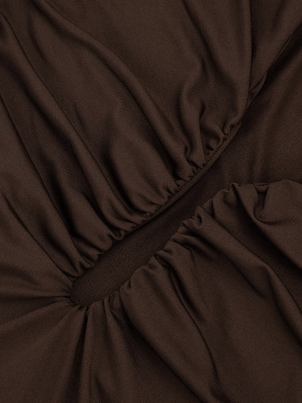 Party Dress Mini Brown One-Shoulder Pleated Backless Sexy Semi Formal Dress