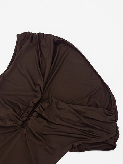 Party Dress Mini Brown One-Shoulder Pleated Backless Sexy Semi Formal Dress