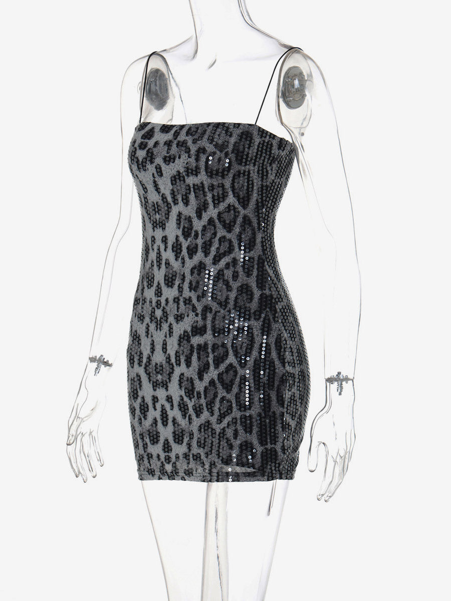 Night Out Dresses Leopard Leopard Print Sleeveless Straps Neck Summer Dress