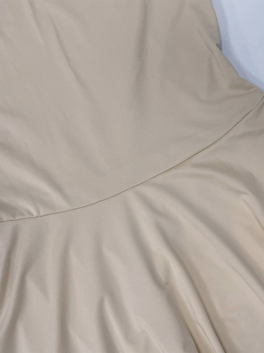 Party Dress Mini Khaki High Collar Pleated Short Sleeves Clothes Sexy Semi Formal Dress