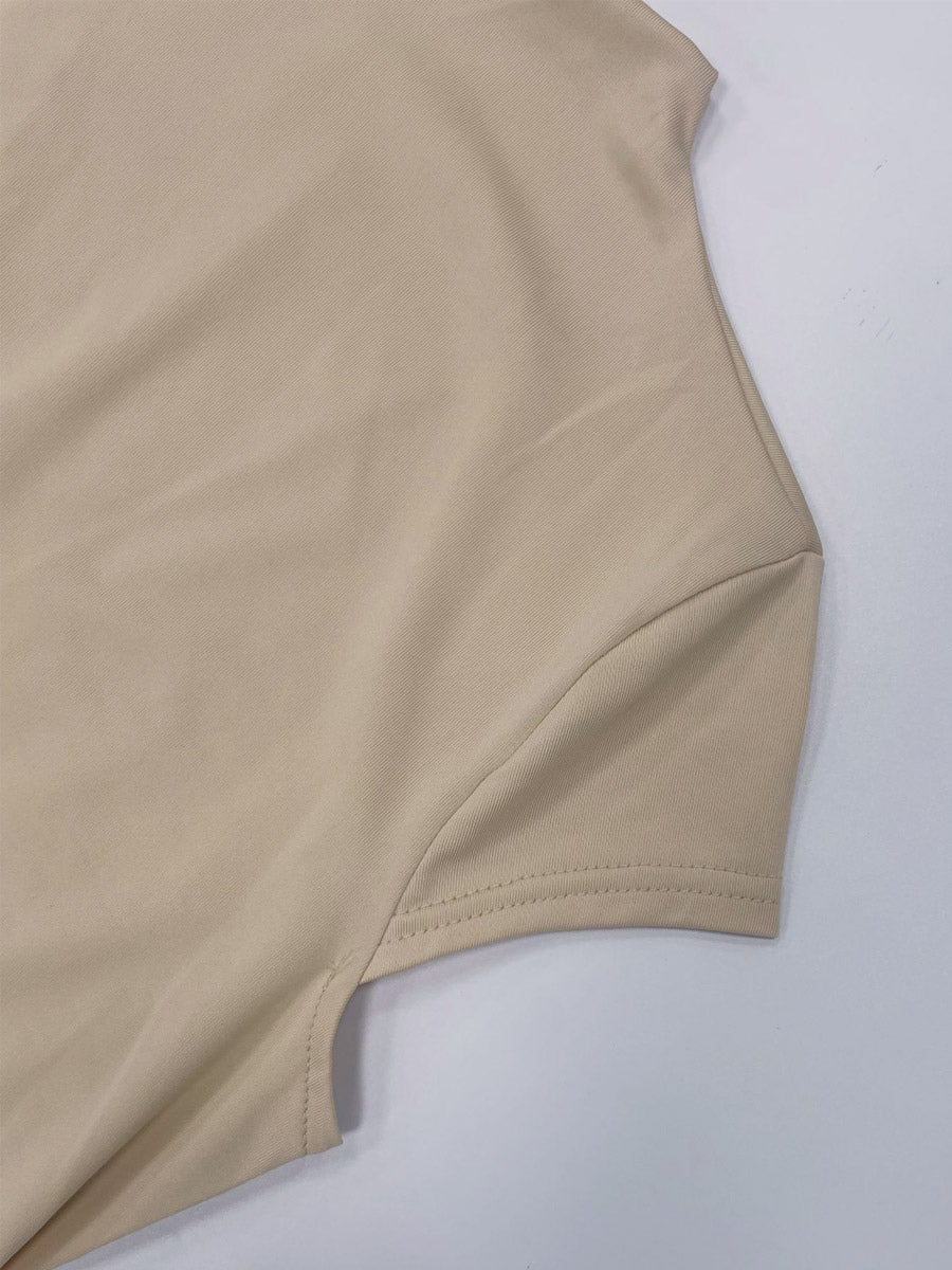 Party Dress Mini Khaki High Collar Pleated Short Sleeves Clothes Sexy Semi Formal Dress