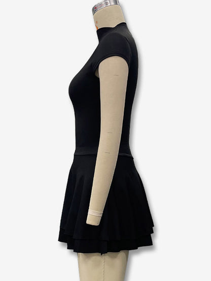 Party Dress Mini Khaki High Collar Pleated Short Sleeves Clothes Sexy Semi Formal Dress