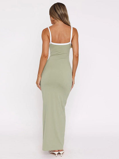 Daily Dresses Maxi Women's Dress Sleeveless U-Neck Raised Waist Sexy Backless Green Dress