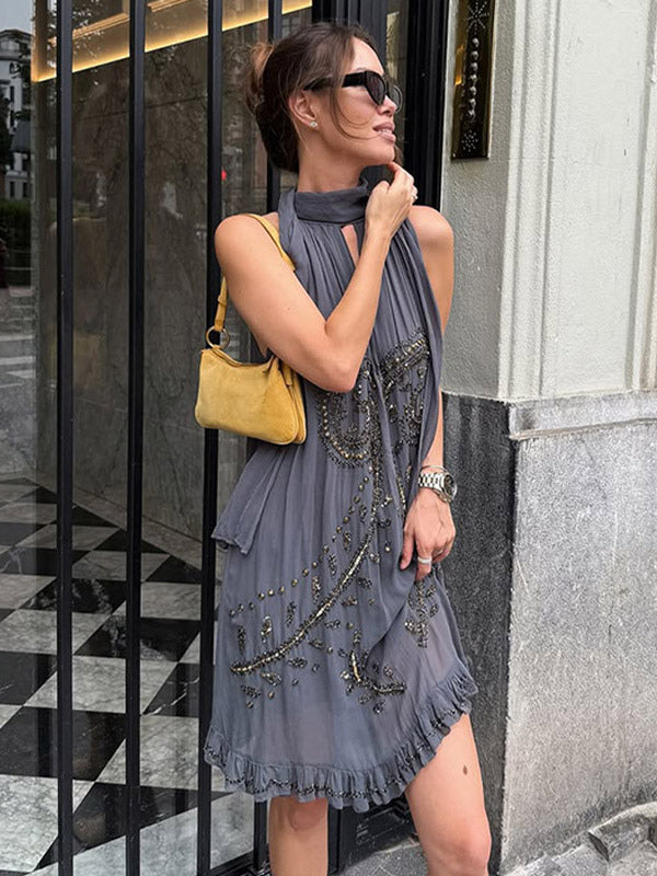 Party Dress Mini Halter Lace Up Sleeveless Clothes Sexy Semi Formal Dress