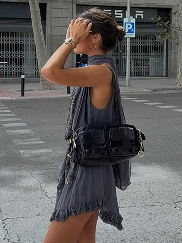 Party Dress Mini Halter Lace Up Sleeveless Clothes Sexy Semi Formal Dress