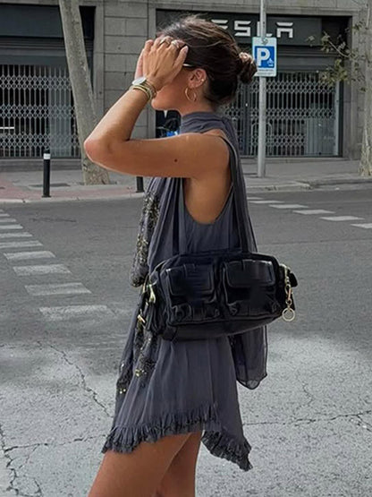 Party Dress Mini Halter Lace Up Sleeveless Clothes Sexy Semi Formal Dress