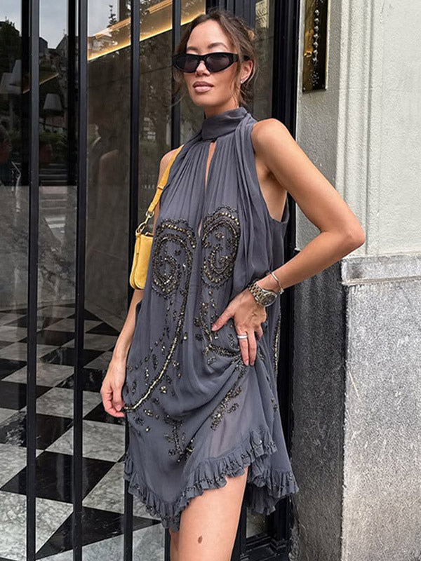 Party Dress Mini Halter Lace Up Sleeveless Clothes Sexy Semi Formal Dress