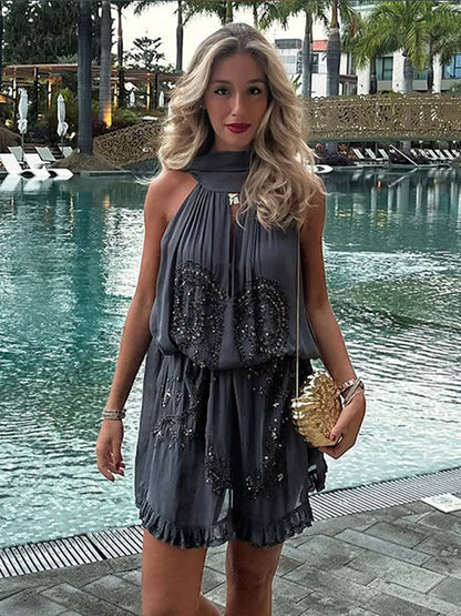 Party Dress Mini Halter Lace Up Sleeveless Clothes Sexy Semi Formal Dress