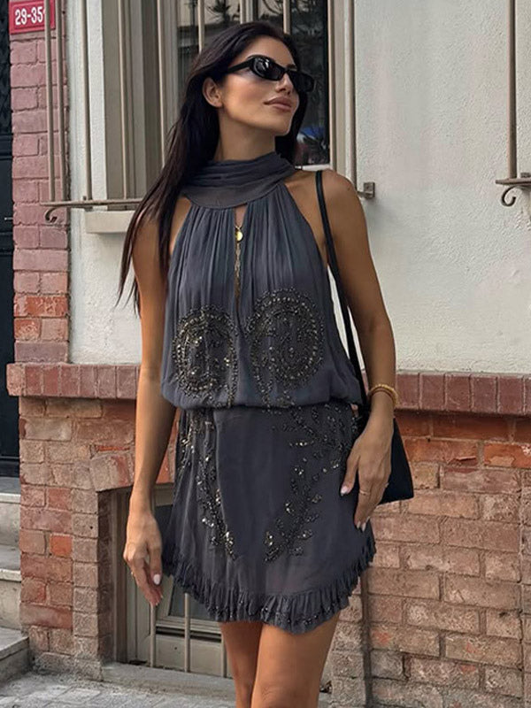 Party Dress Mini Halter Lace Up Sleeveless Clothes Sexy Semi Formal Dress