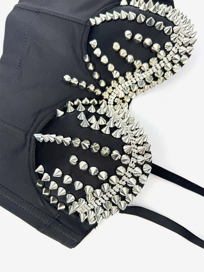 Corset Tops Black Gold Sexy Sleeveless Straps Neck Slim Fit Rivets Tops