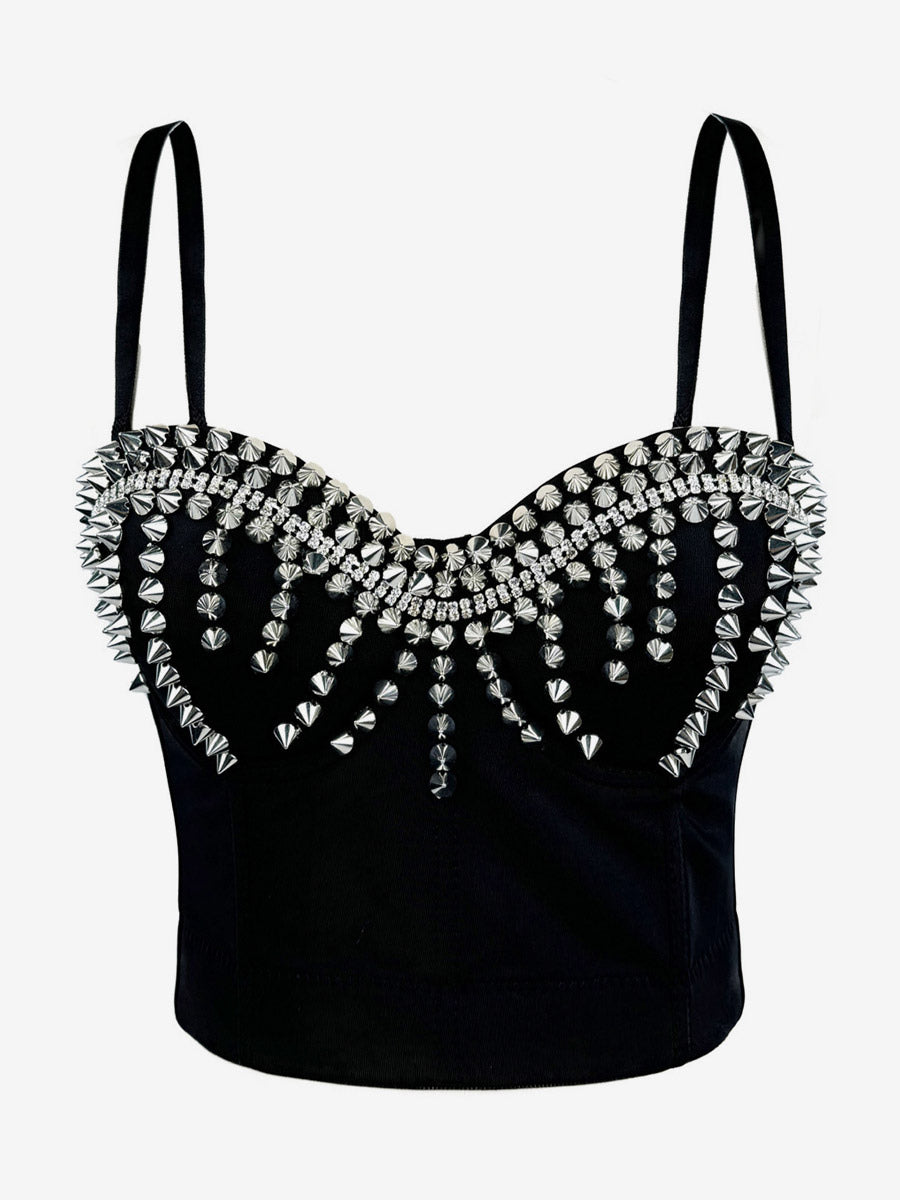 Corset Tops Black Gold Sexy Sleeveless Straps Neck Slim Fit Rivets Tops