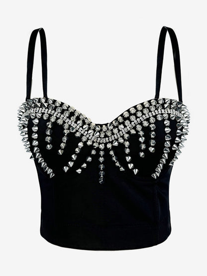 Corset Tops Black Gold Sexy Sleeveless Straps Neck Slim Fit Rivets Tops