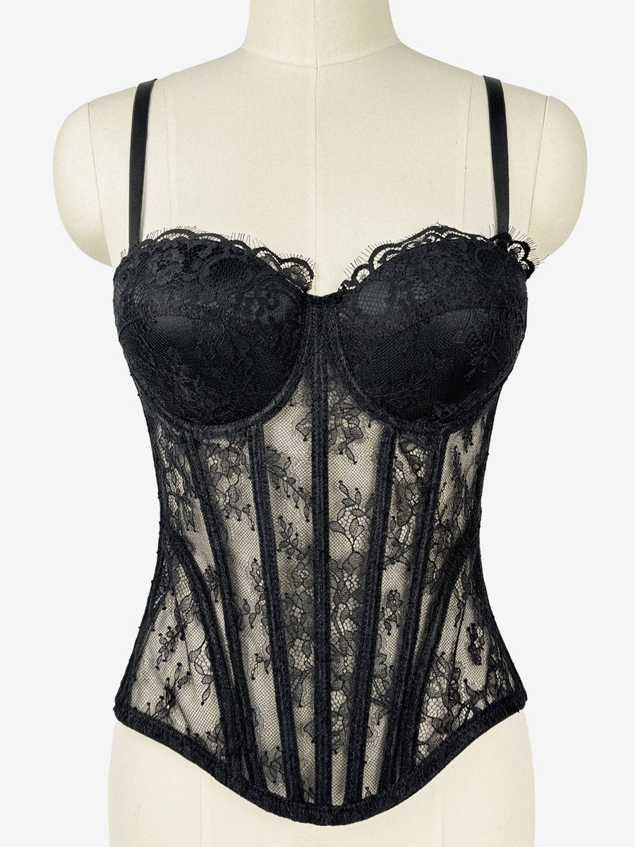 Corset Tops Black Sexy Sleeveless Strapless Slim Fit Lace Tops
