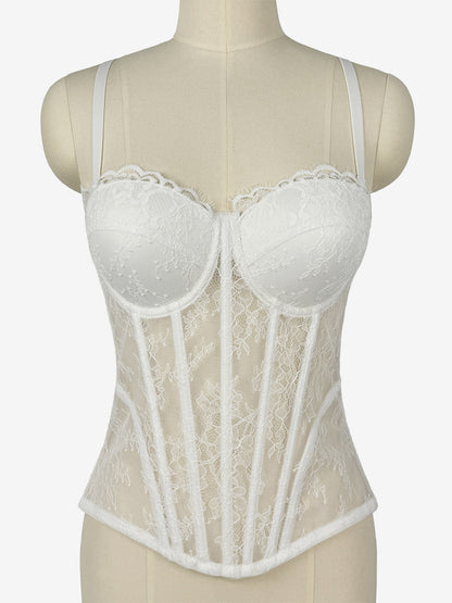 Corset Tops Black Sexy Sleeveless Strapless Slim Fit Lace Tops