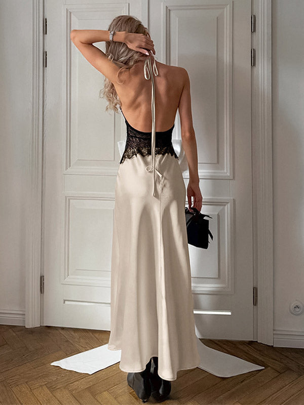 Party Dress Maxi Khaki Halter Cut Out Clothes Sexy Semi Formal Dress