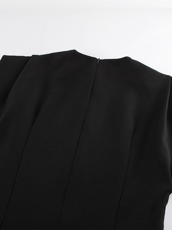 Party Dress Maxi Black Jewel Neck Buttons Sleeveless Elegant Semi Formal Dress