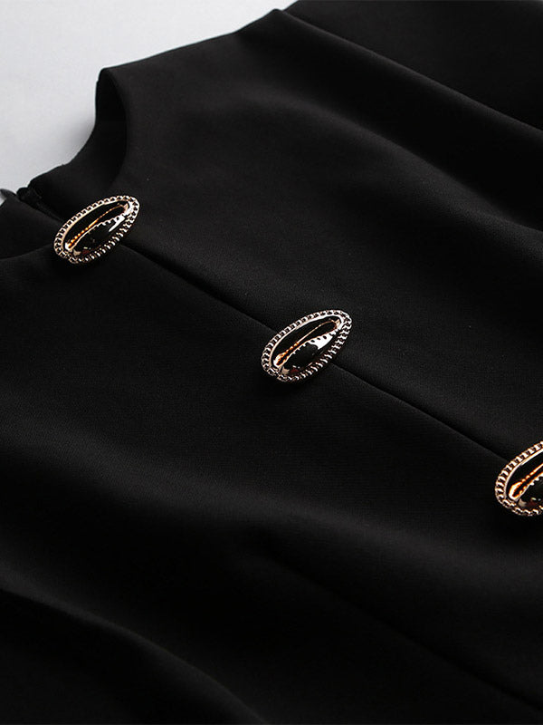 Party Dress Maxi Black Jewel Neck Buttons Sleeveless Elegant Semi Formal Dress
