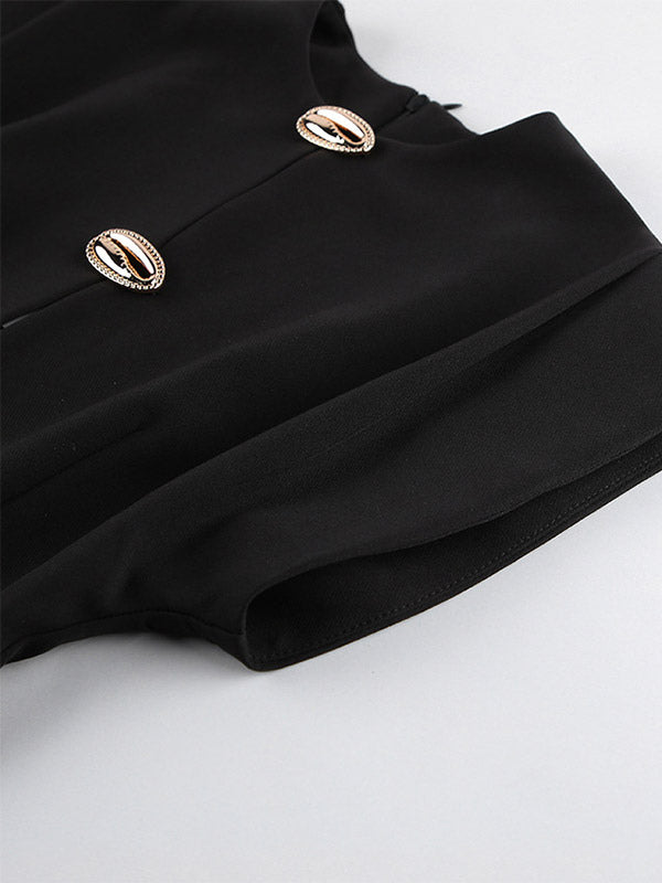 Party Dress Maxi Black Jewel Neck Buttons Sleeveless Elegant Semi Formal Dress